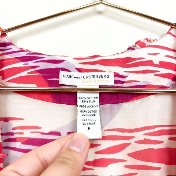 Diane Von Furstenberg Soleil Swim Cream Coral Pink Beaded Silk Swim Cover Up - Picture 4 of 10